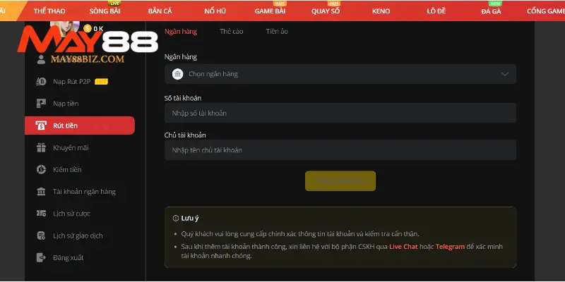 Hướng dẫn rút tiền MAY88 hiệu quả nhất